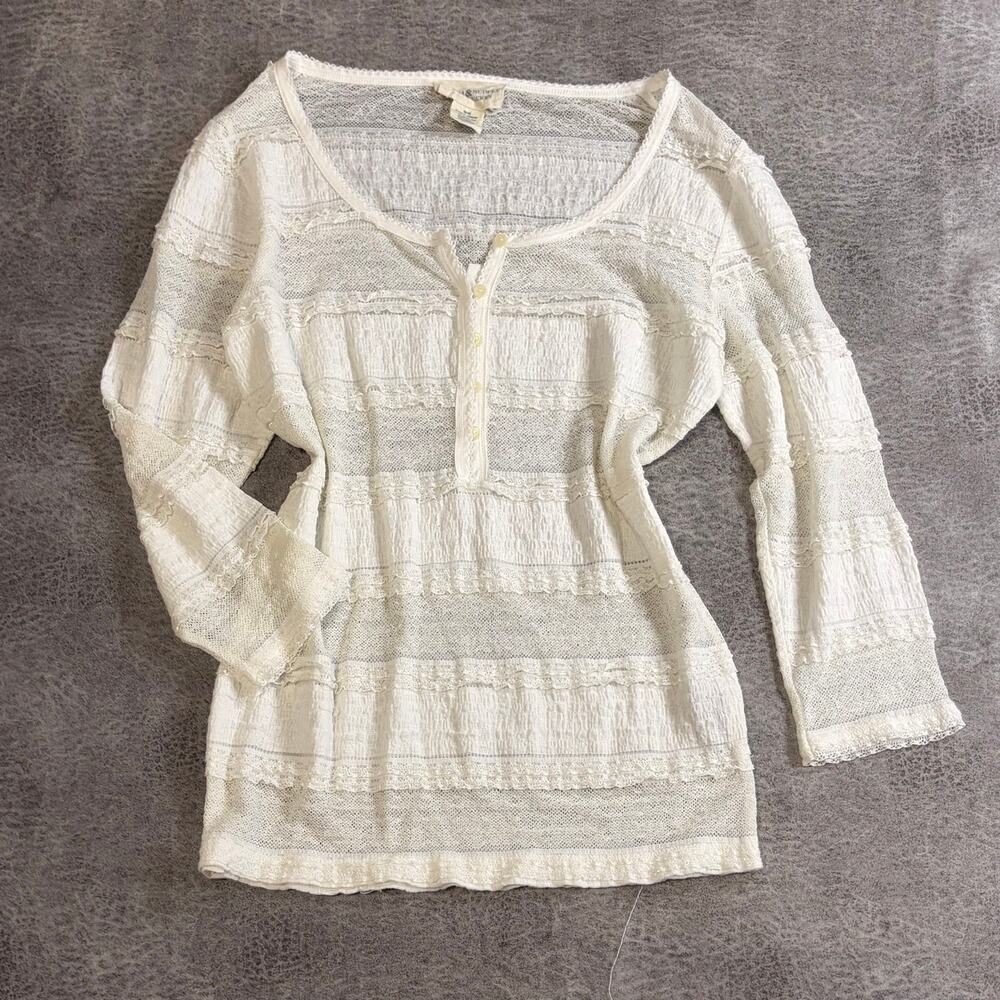 White Knit Sheer Lace Panel Top